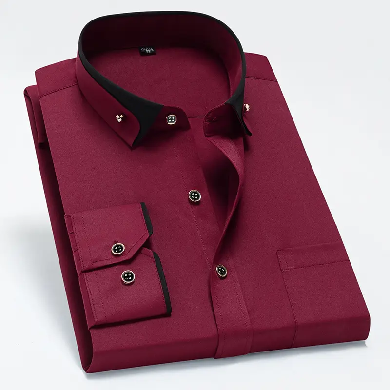 Men's Maroon Collar Shirt Stretch Fabric Business Casual