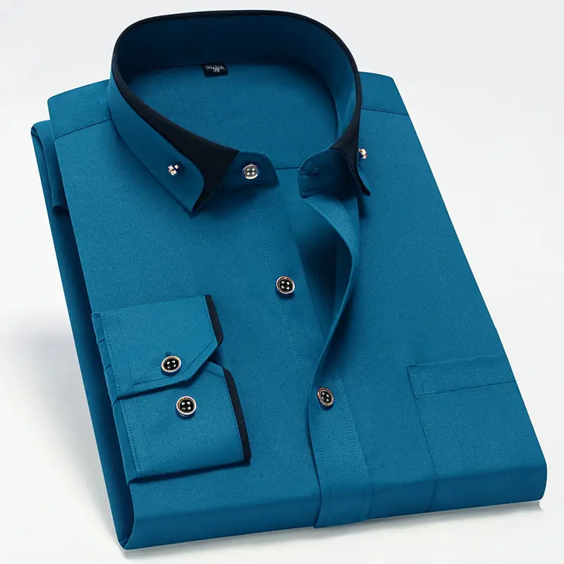 Men's Maroon Collar Shirt Stretch Fabric Business Casual