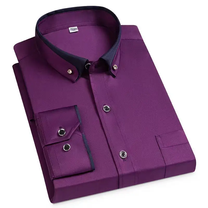 Men's Maroon Collar Shirt Stretch Fabric Business Casual
