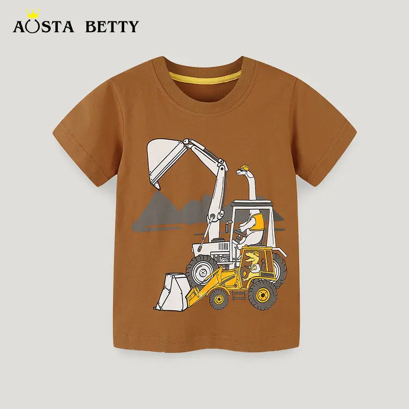 Brown Knitted Cotton Boys T-Shirt Round Neck Short Sleeve