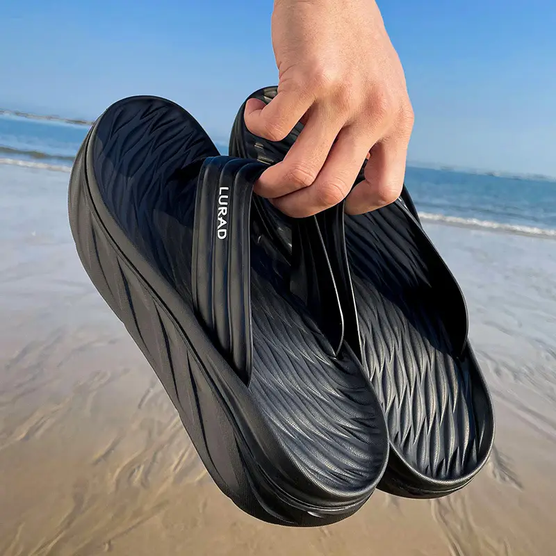 Men's Black Slip-On Flip Flops with Non-Slip Sole
