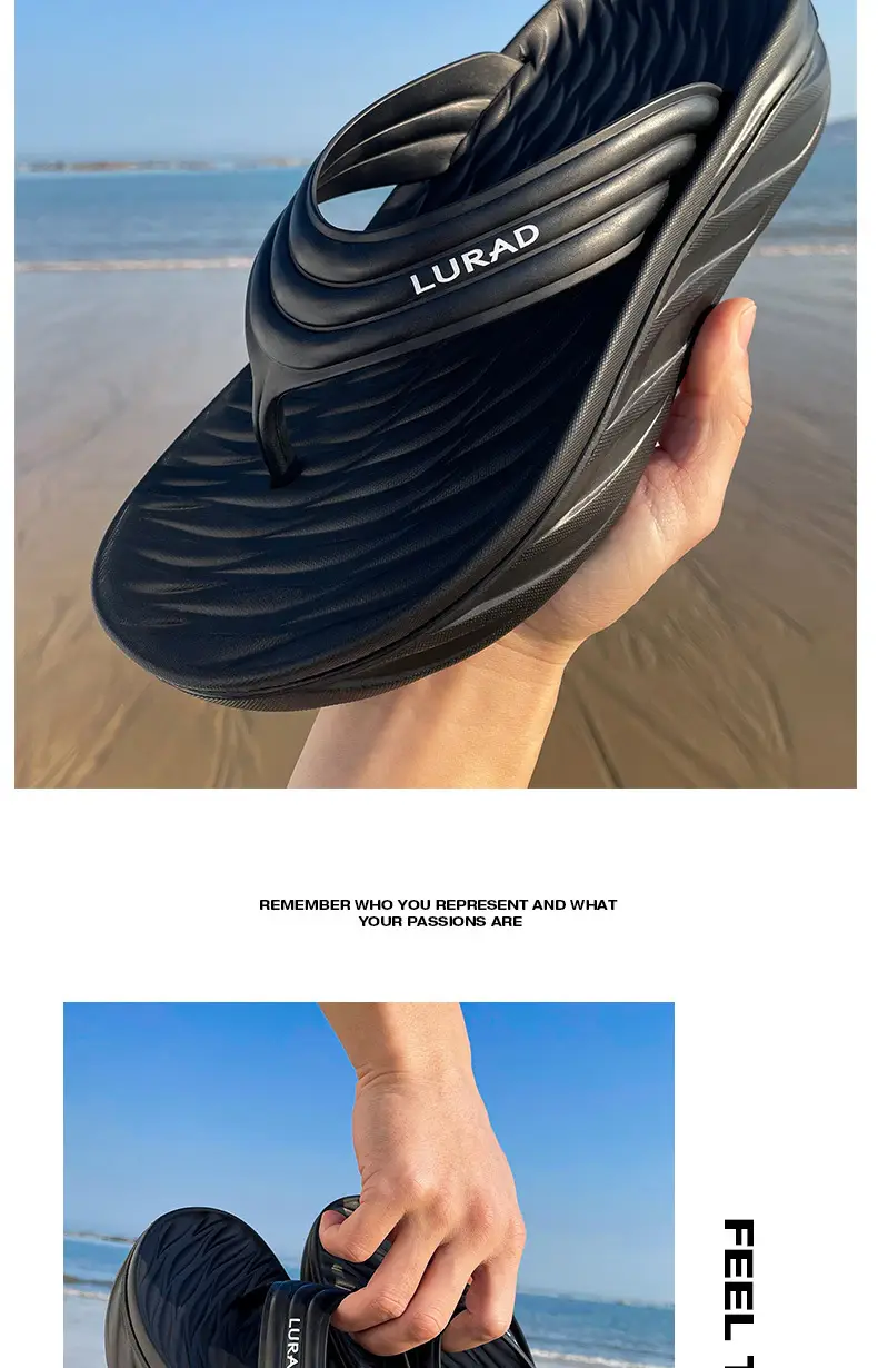 Men's Black Slip-On Flip Flops with Non-Slip Sole — feature 5