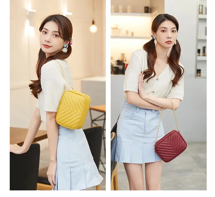 Red Quilted Chain Shoulder Bag for Women — feature 15