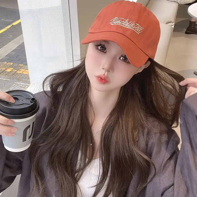 Korean Letter Embroidered Baseball Cap for Women Orange - Image 6