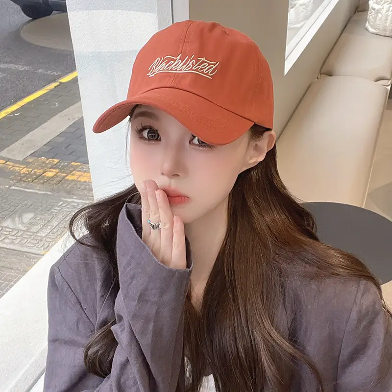 Korean Letter Embroidered Baseball Cap for Women Orange - Image 3