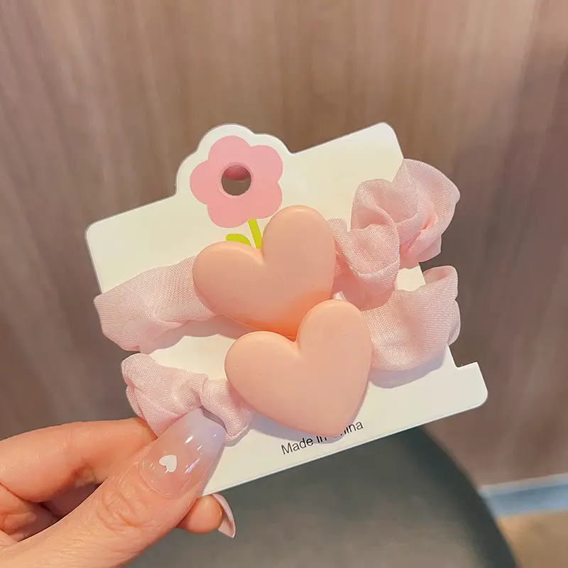 Korean Style Heart & Flower Hair Rings for Girls - Image 2