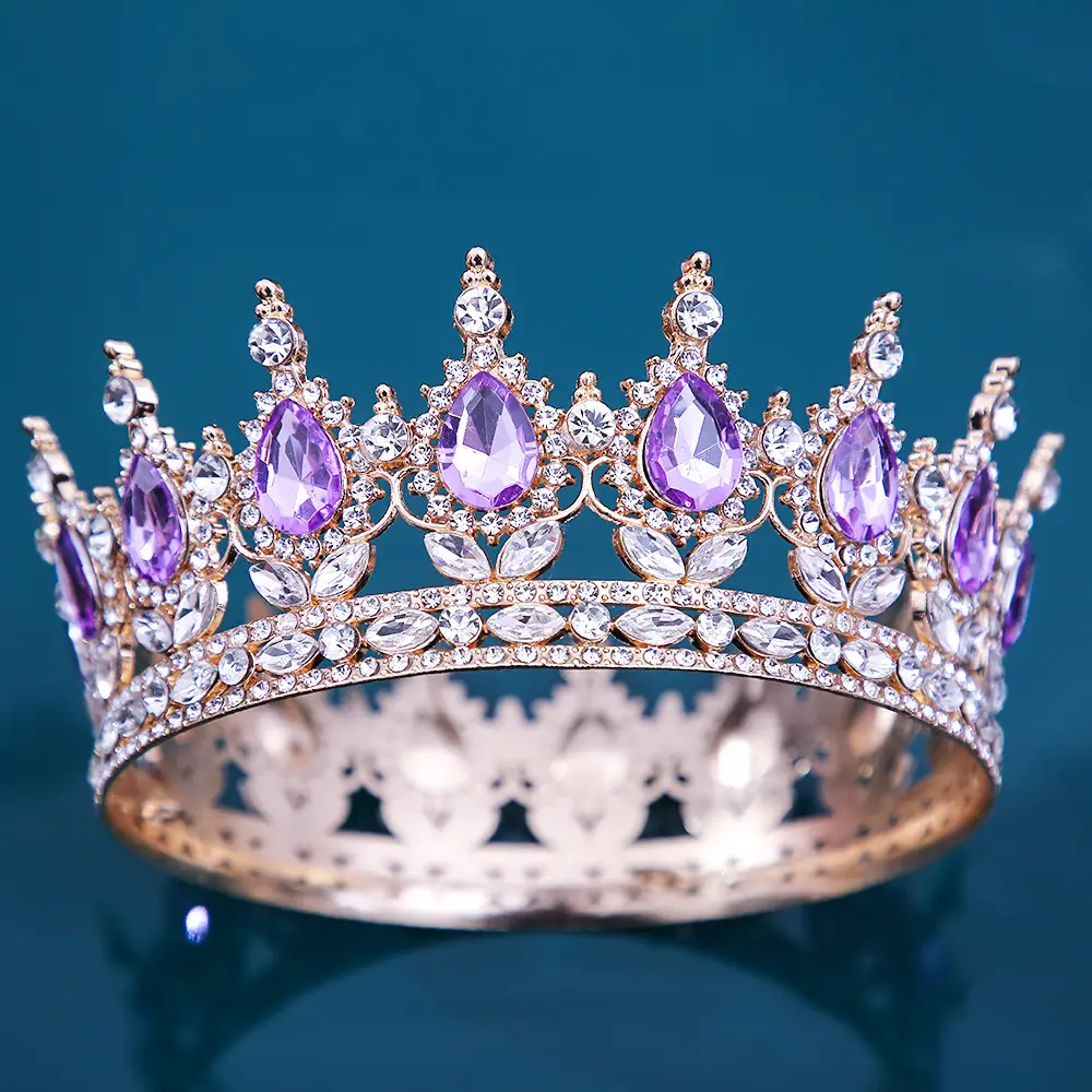 European Bridal Crown with Emerald & Blue Gemstones - Image 4