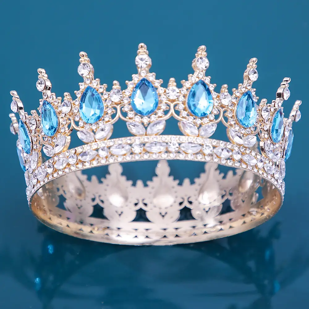 European Bridal Crown with Emerald & Blue Gemstones - Image 8