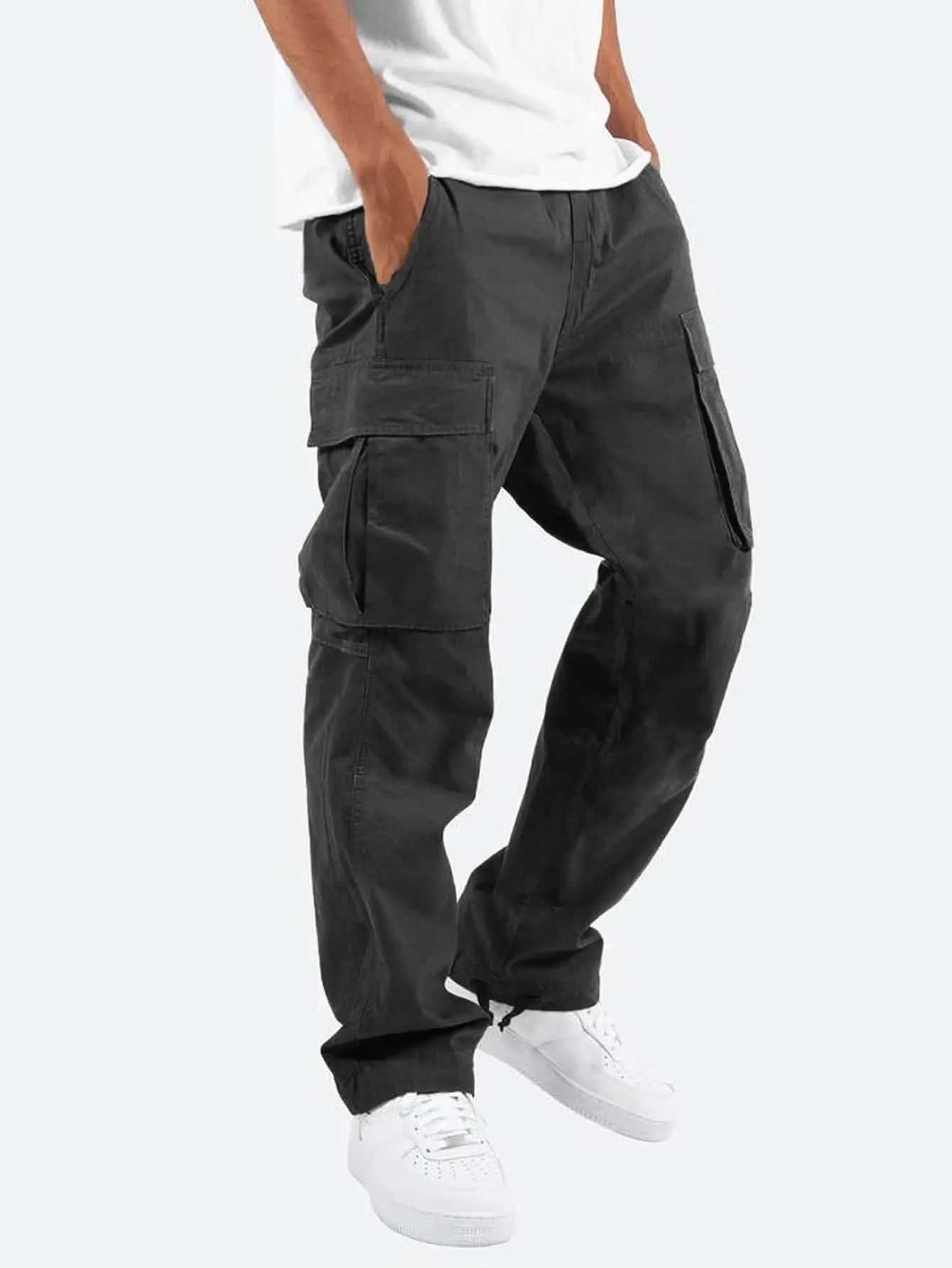 2022 Men Navy Blue Drawstring Multi-Pocket Pants - Image 2