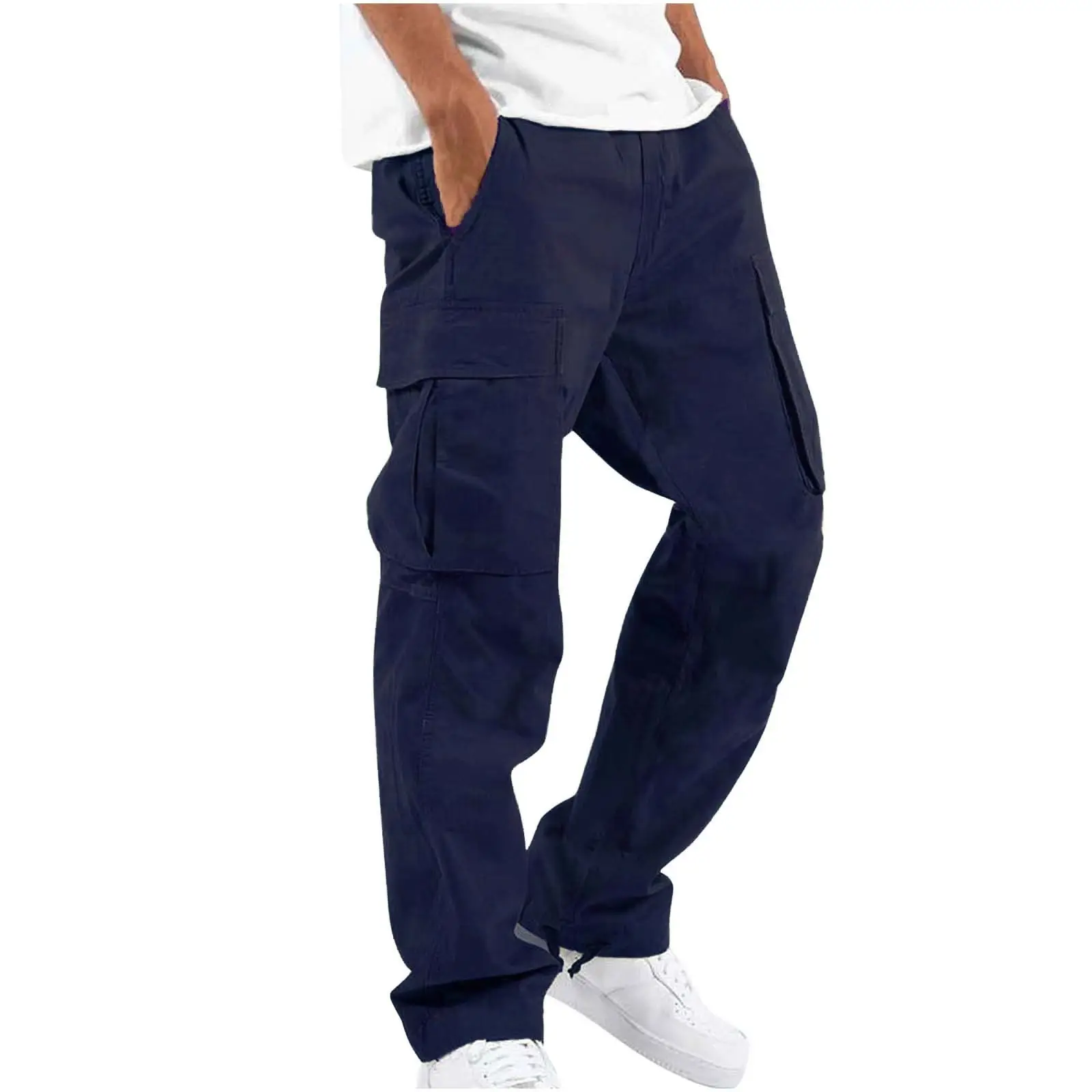 2022 Men Navy Blue Drawstring Multi-Pocket Pants - Image 3