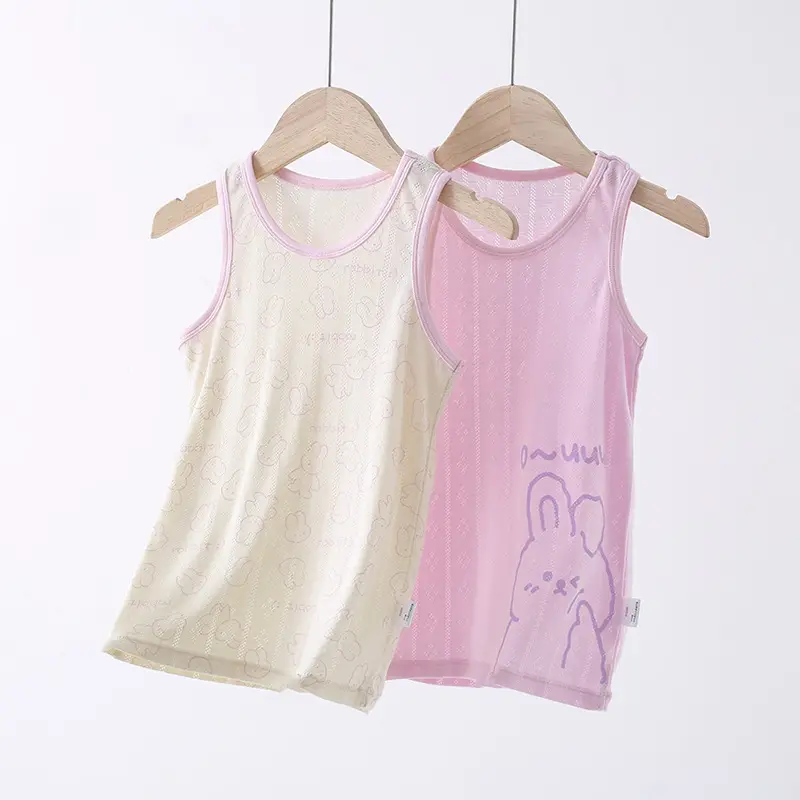 Girls Sleeveless T-Shirt Jacket Summer 2024 Green Cartoon Bottoming - Image 2