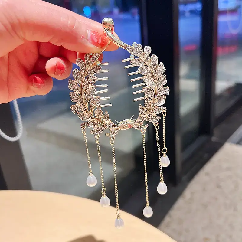 Pearl Rhinestone Wheat Fringe Hairpin Women's Back of Head Ball Head Disc Hair Artifact Temperament Ponytail Buckle Clip Headdress - Image 5