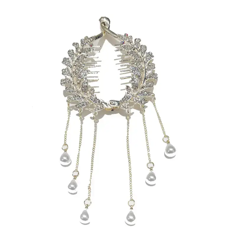 Pearl Rhinestone Wheat Fringe Hairpin Women's Back of Head Ball Head Disc Hair Artifact Temperament Ponytail Buckle Clip Headdress - Image 6