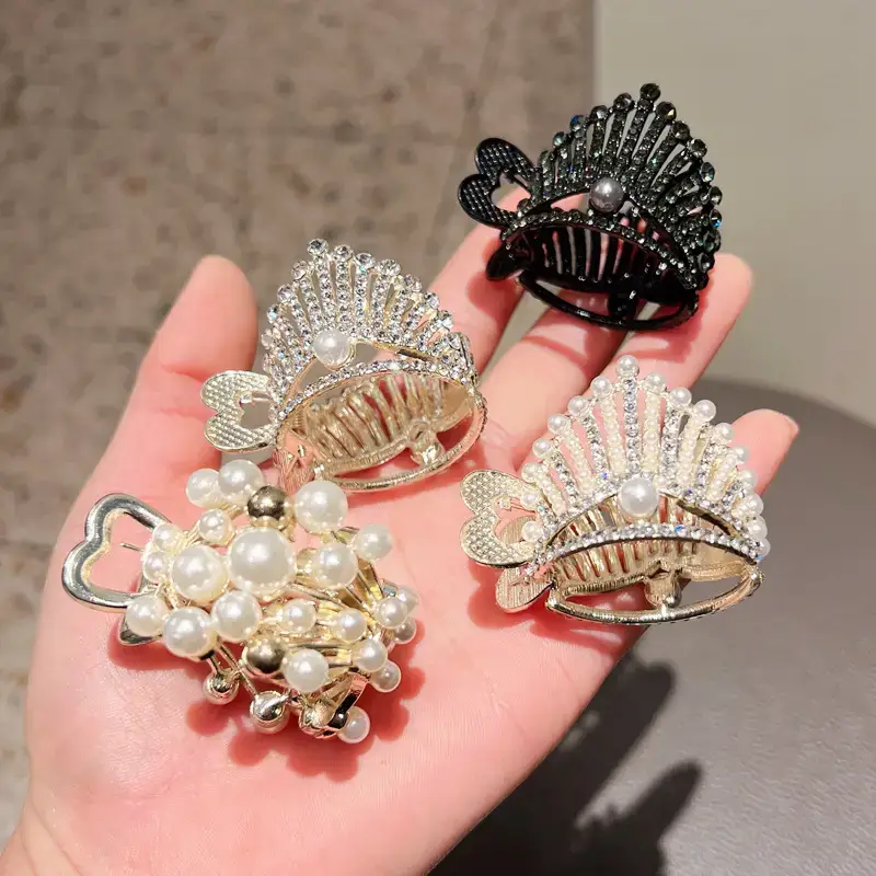 Pearl Rhinestone Wheat Fringe Hairpin Women's Back of Head Ball Head Disc Hair Artifact Temperament Ponytail Buckle Clip Headdress — feature 16