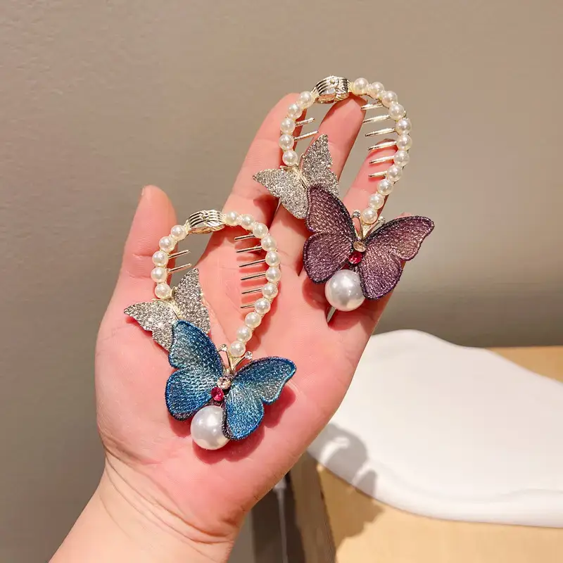 Pearl Rhinestone Wheat Fringe Hairpin Women's Back of Head Ball Head Disc Hair Artifact Temperament Ponytail Buckle Clip Headdress — feature 18