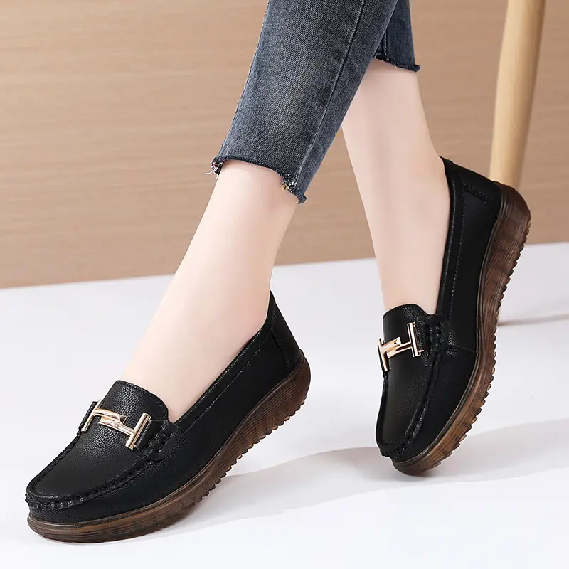 Genuine Leather hollow-out loafers for women 2022 summer new breathable flat hole shoes for pregnant women plus size soft bottom mother shoes
