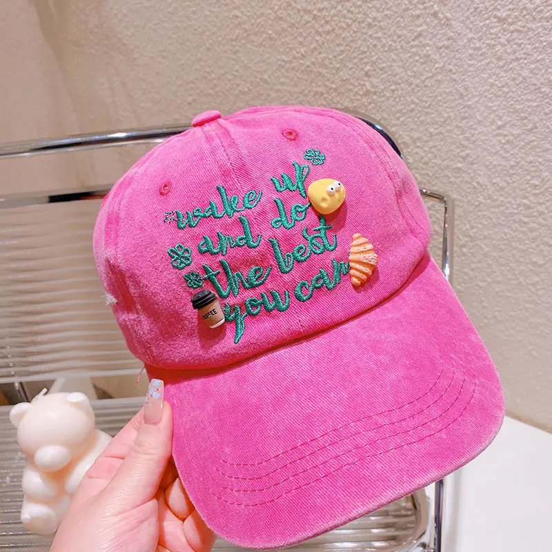 Pink Embroidered Baseball Cap for Girls Spring Summer 2023
