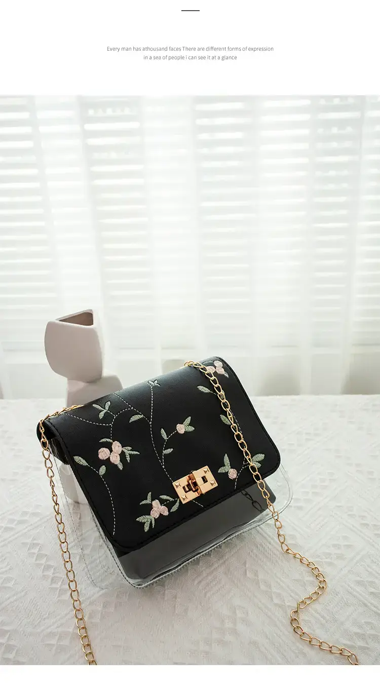White Antique Embroidered Shoulder Bag with Chain — feature 23