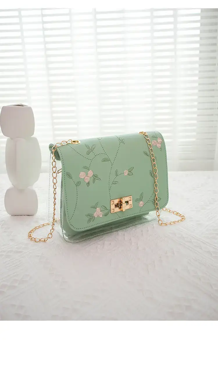 White Antique Embroidered Shoulder Bag with Chain — feature 24