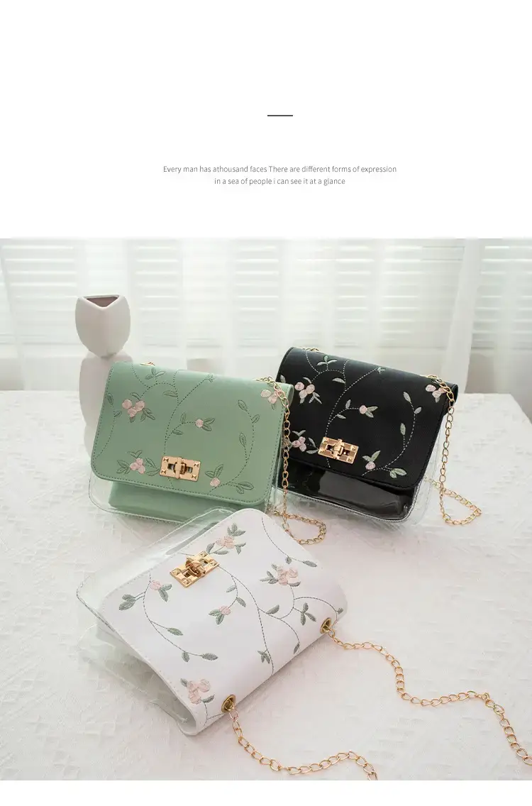 White Antique Embroidered Shoulder Bag with Chain — feature 4