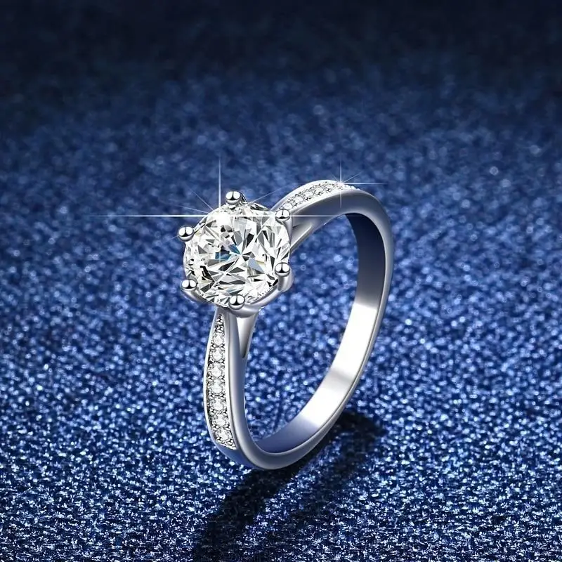 Clearance Platinum Moissanite Six-Claw Ring for Women - Image 2