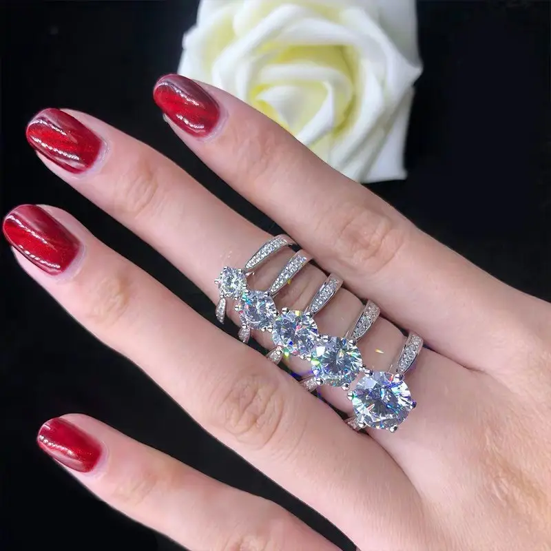Clearance Platinum Moissanite Six-Claw Ring for Women - Image 3