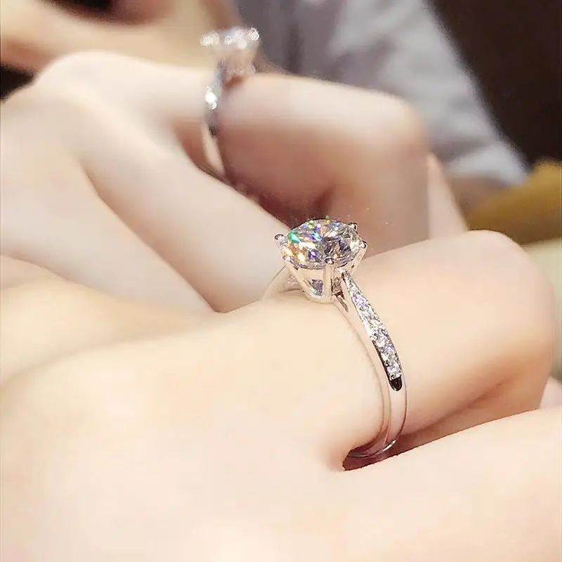 Clearance Platinum Moissanite Six-Claw Ring for Women - Image 4