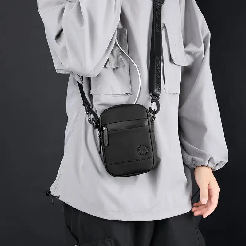 Men's Black Mini Shoulder Bag with Mobile Pocket - Image 6