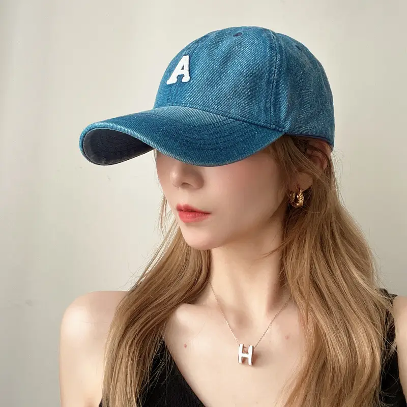 Women's Blue Denim Duck Cap with Curved Eave - Image 6