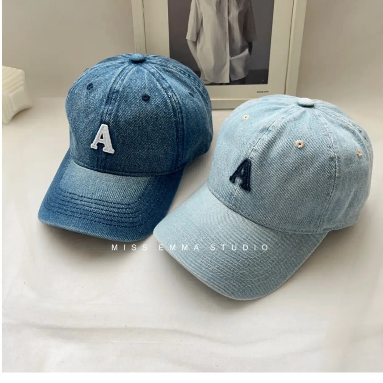 Women's Blue Denim Duck Cap with Curved Eave — feature 1