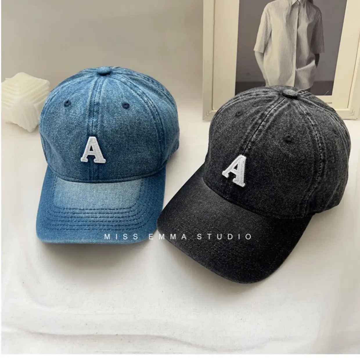 Women's Blue Denim Duck Cap with Curved Eave — feature 10