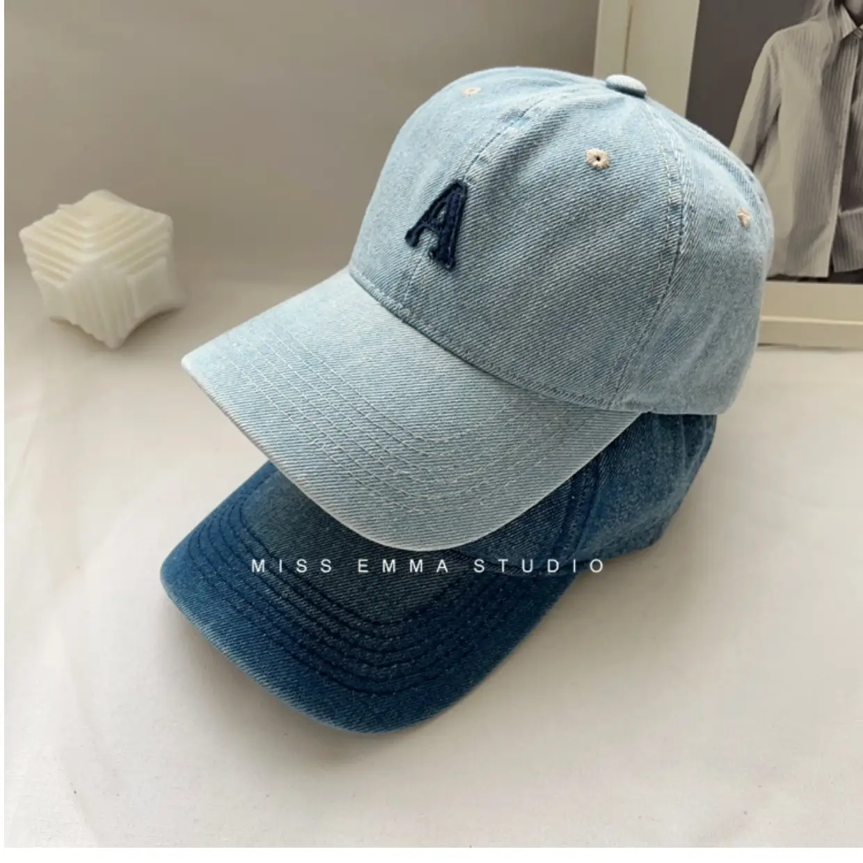Women's Blue Denim Duck Cap with Curved Eave — feature 11