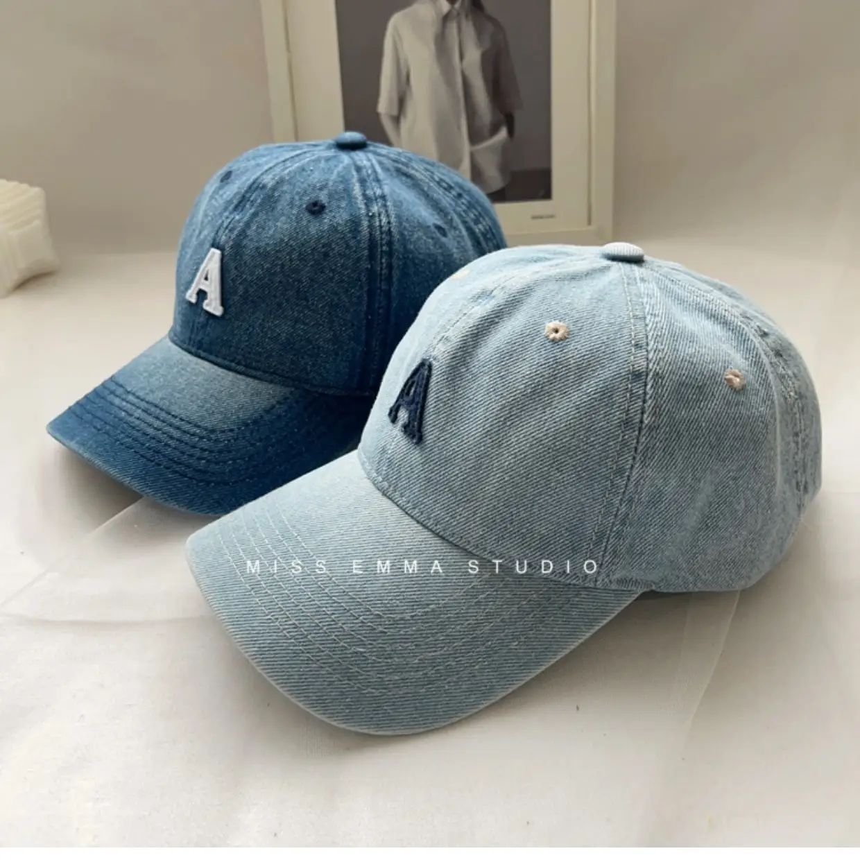 Women's Blue Denim Duck Cap with Curved Eave — feature 12