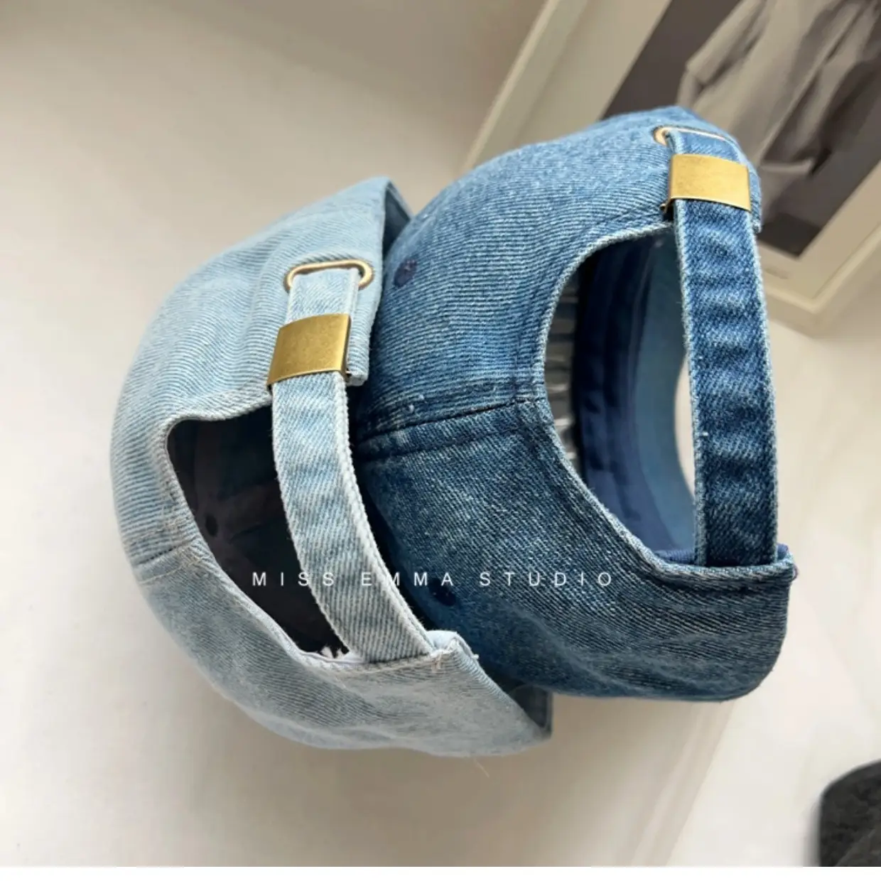 Women's Blue Denim Duck Cap with Curved Eave — feature 14