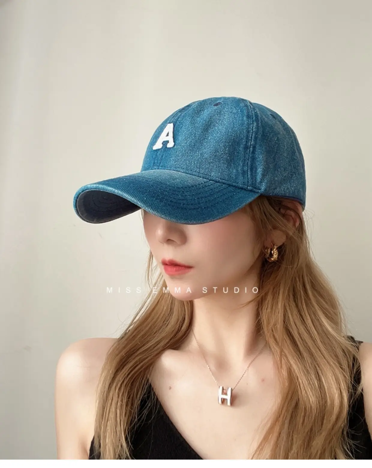 Women's Blue Denim Duck Cap with Curved Eave — feature 3