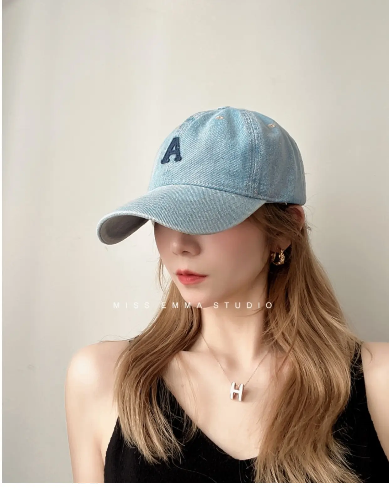 Women's Blue Denim Duck Cap with Curved Eave — feature 4