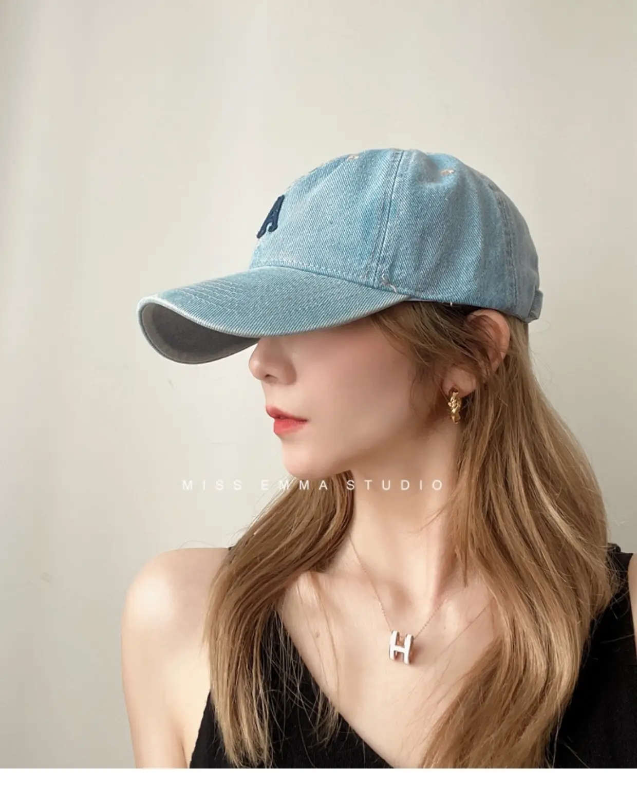 Women's Blue Denim Duck Cap with Curved Eave — feature 5