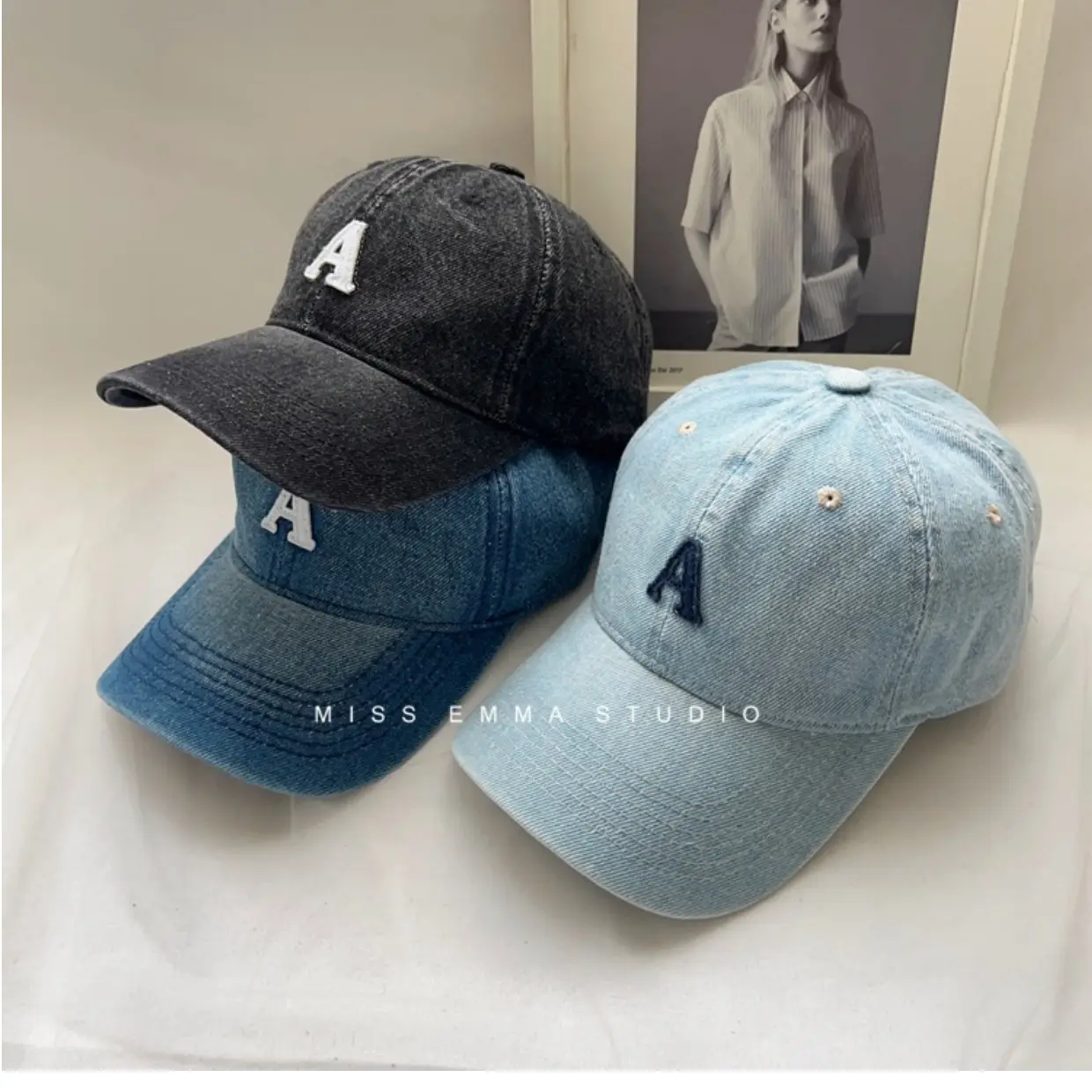 Women's Blue Denim Duck Cap with Curved Eave — feature 8