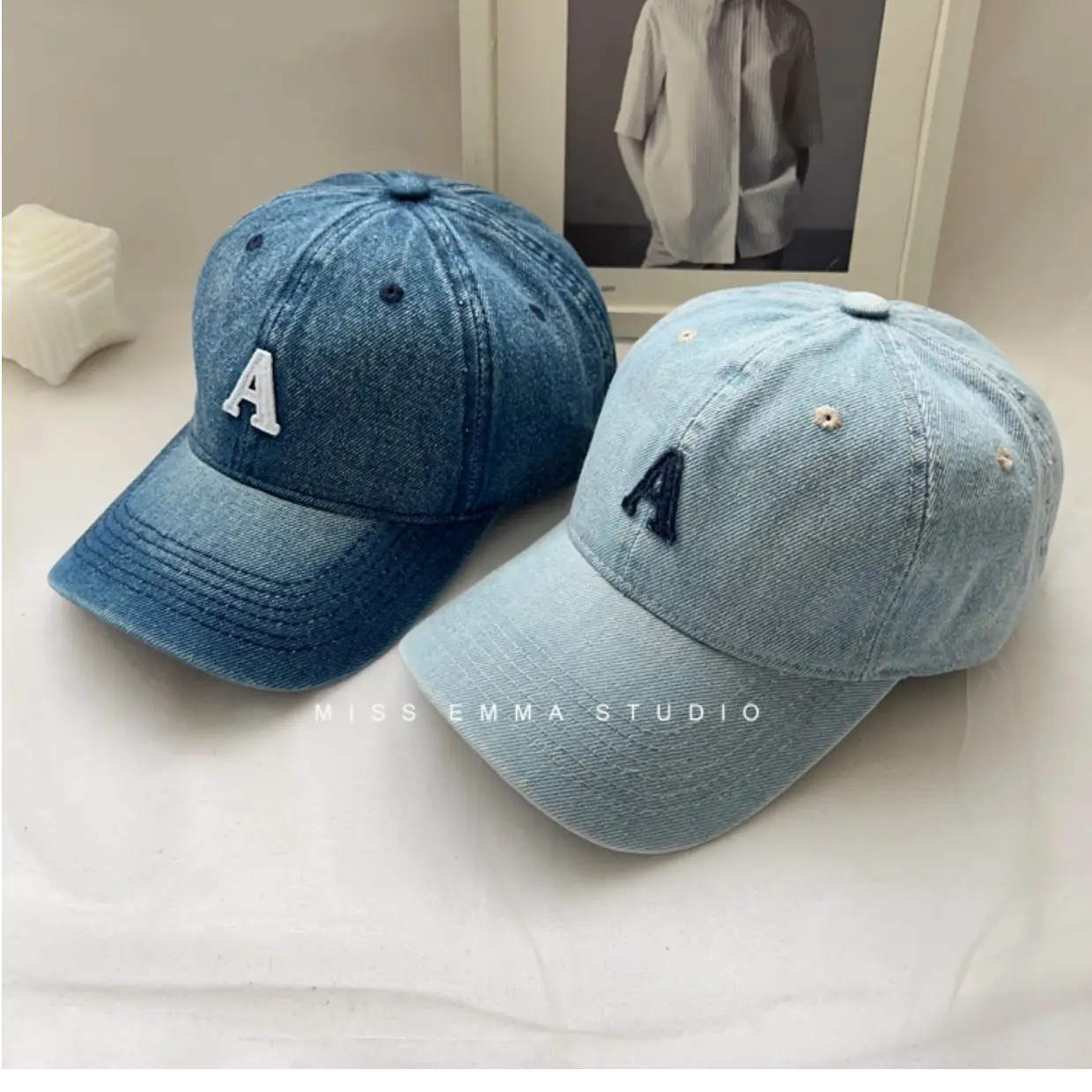 Women's Blue Denim Duck Cap with Curved Eave — feature 9
