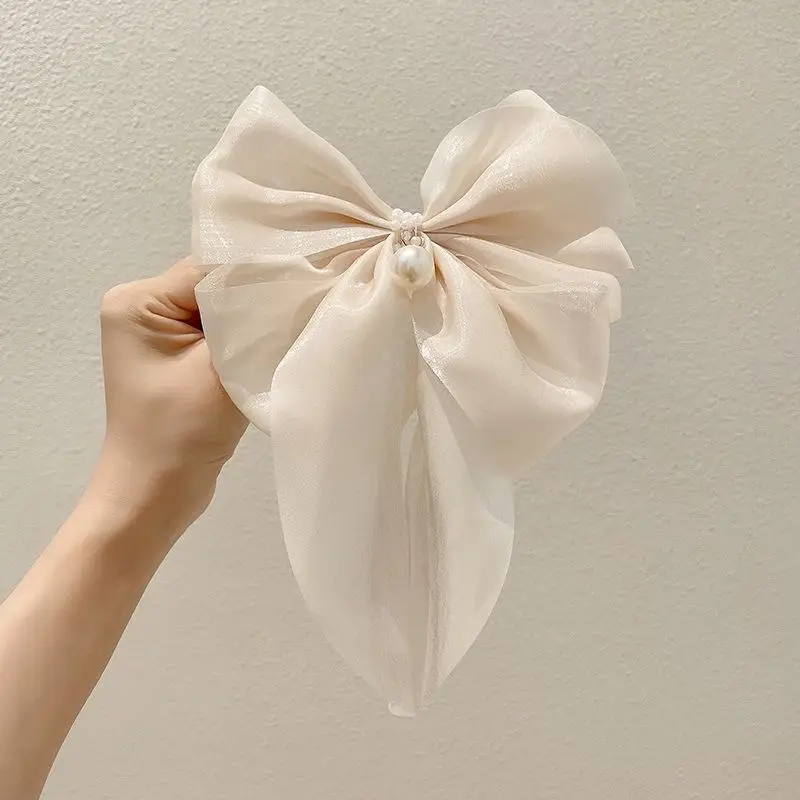Oversized Pearl Bow Hairpin Clip White - Image 9