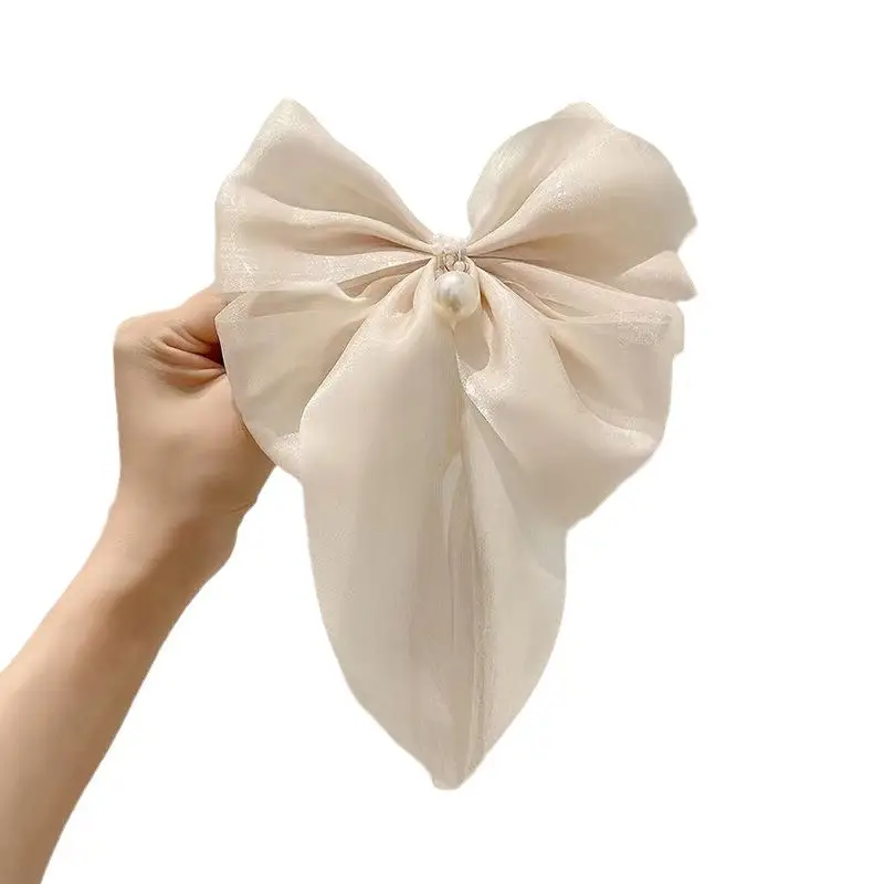 Oversized Pearl Bow Hairpin Clip White - Image 10