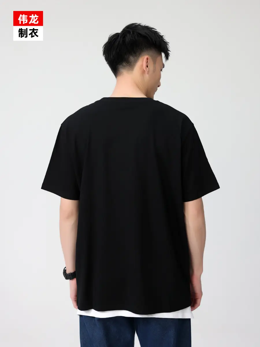 Men Cotton T-Shirt Light Purple Loose Sleeve Crewneck