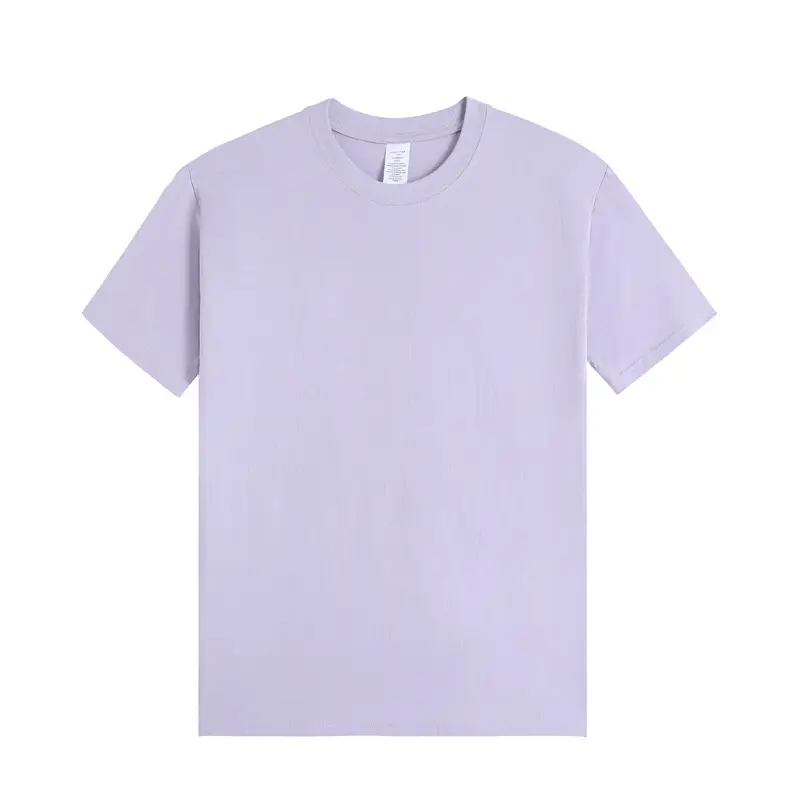 Men Cotton T-Shirt Light Purple Loose Sleeve Crewneck
