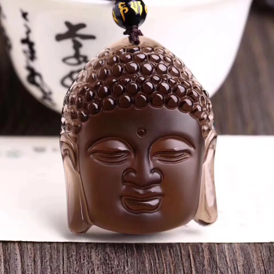 Obsidian Buddha Head Pendant Sakyamuni Carved Jewelry