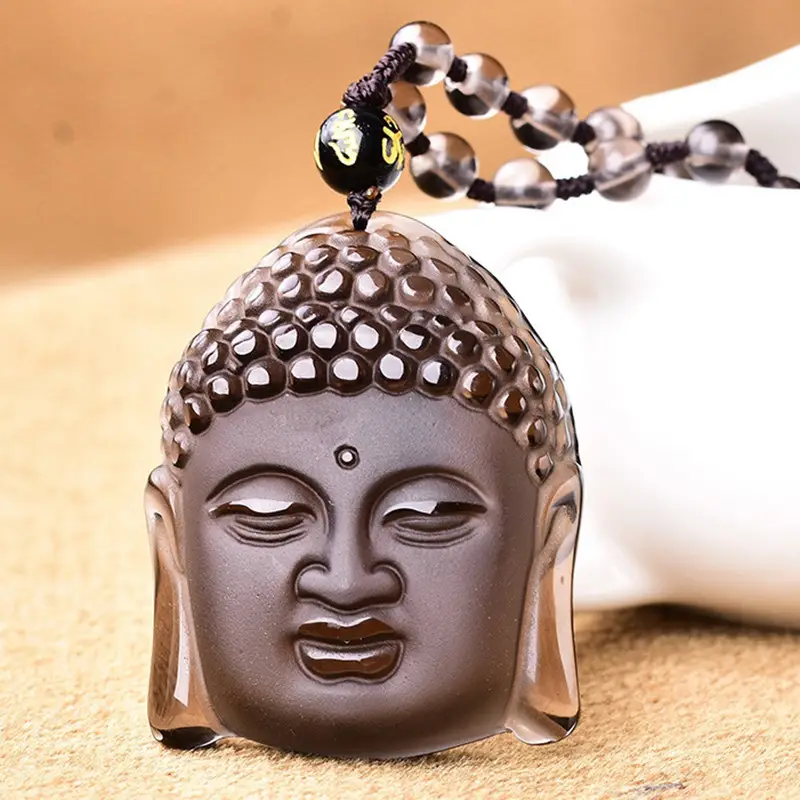 Obsidian Buddha Head Pendant Sakyamuni Carved Jewelry