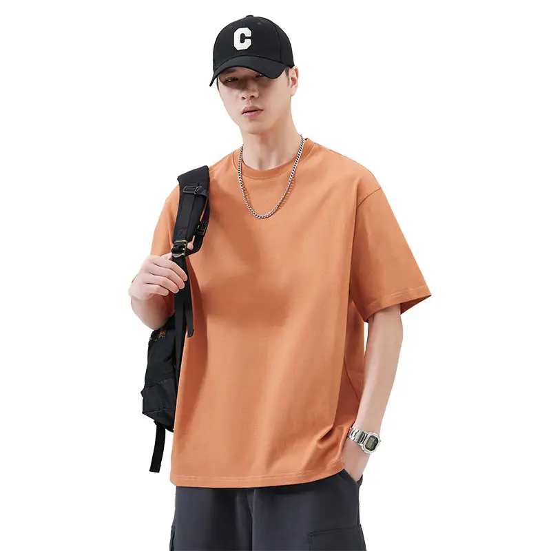 Men's Pure Cotton Summer T-Shirt Orange Loose Crewneck - Image 10