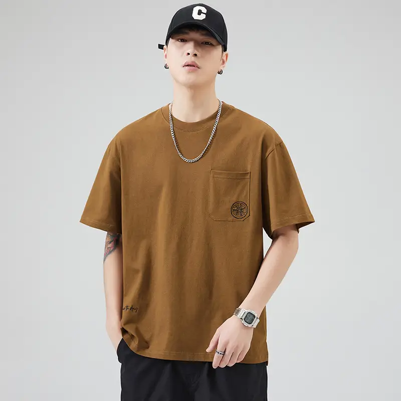 Men's Pure Cotton Summer T-Shirt Orange Loose Crewneck — feature 20