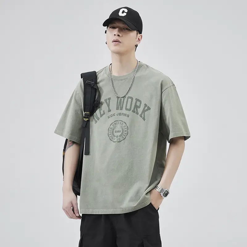 Men's Pure Cotton Summer T-Shirt Orange Loose Crewneck — feature 22