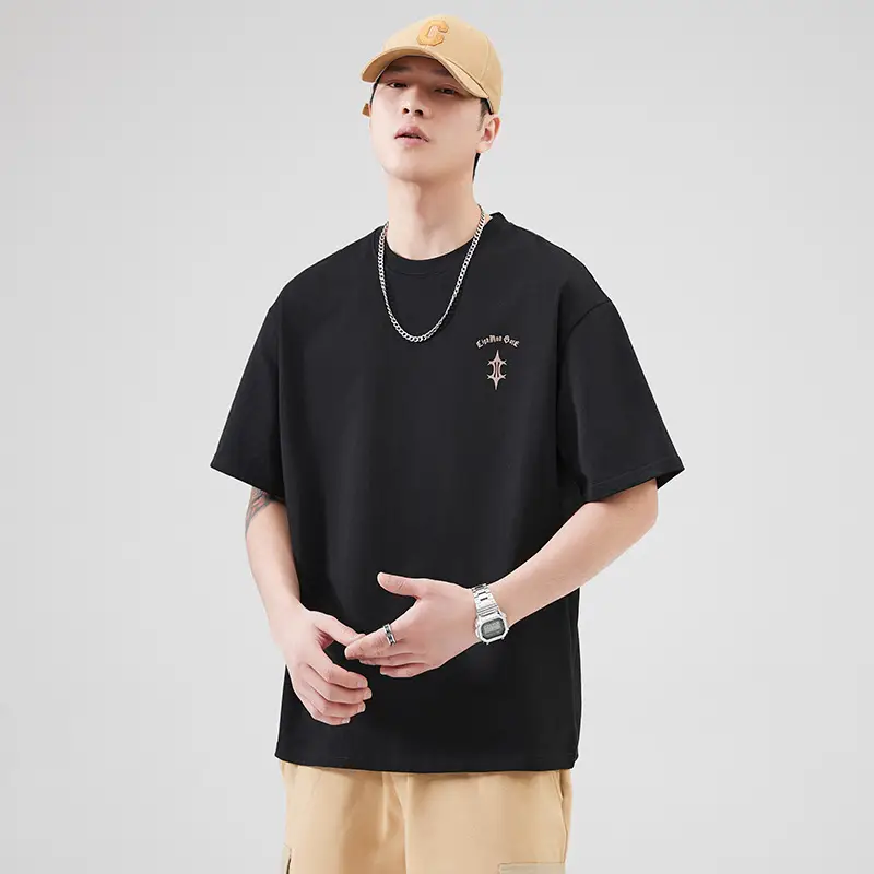 Men's Pure Cotton Summer T-Shirt Orange Loose Crewneck — feature 32