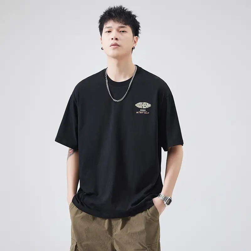 Men's Pure Cotton Summer T-Shirt Orange Loose Crewneck — feature 56